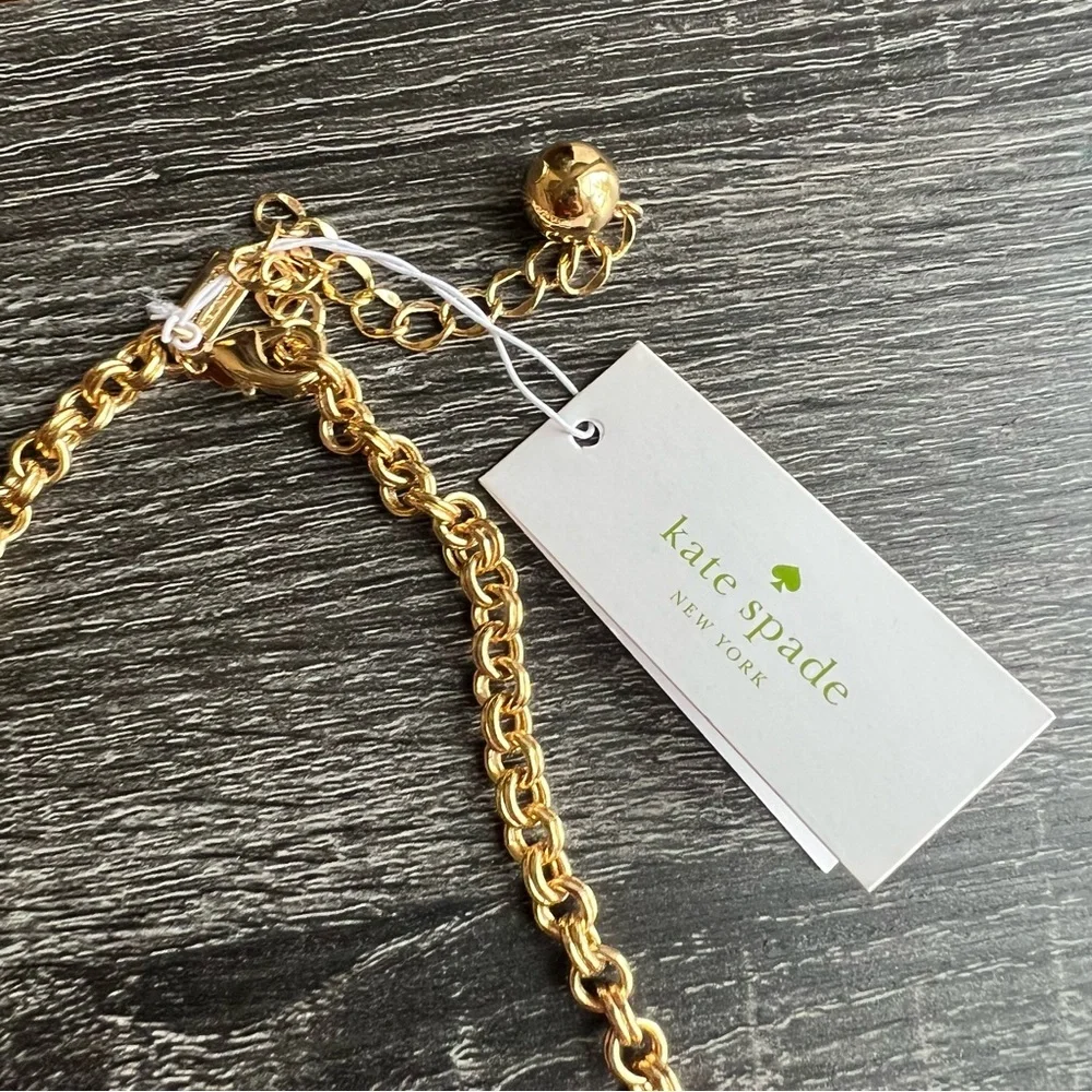 Kate Spade Chunky Peach Stone Statement Necklace 12k Gold Plated